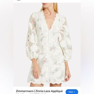 Zimmermann Zinnia Silk Linen Embroidered Floral Mini Dress